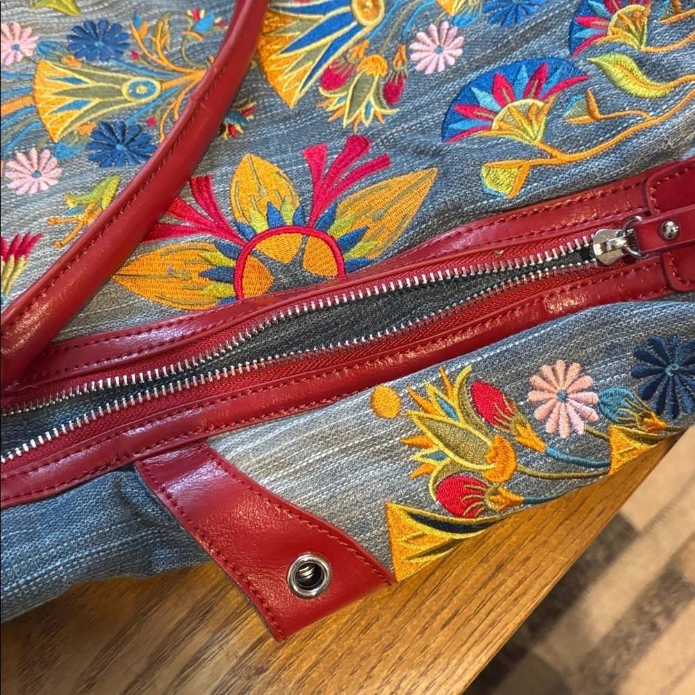 SHARIF denim and leather embroidered shoulder bag - Picture 5 of 10